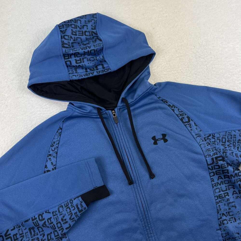 Under Armour Jacket Mens Medium ColdGear Logo Full Zip Hooded Fleece Lined - Picture 2 of 15
